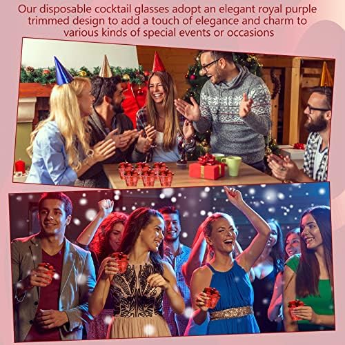 Lounsweer 100 Pcs 9oz Rimmed Plastic Cups Christmas Clear Cocktail Cups Heavy Duty Disposable Wine Glasses for Birthday Bridal Shower Baby Shower Holiday Celebrations(Red)