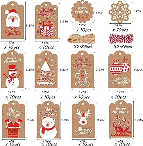 120PCS Brown Kraft Paper Gift Tags - DIY Christmas Hanging Name Tags with Twine String - Wedding & Crafts