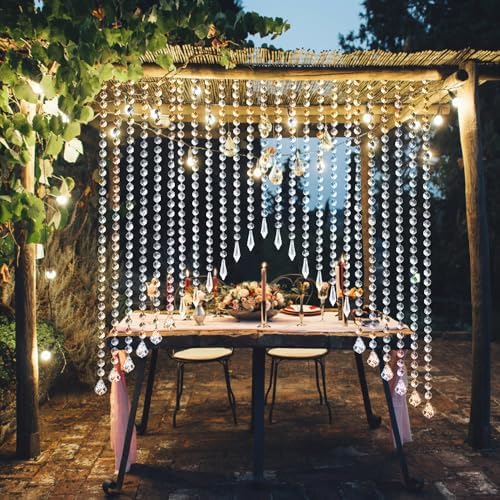 Jishi 33ft Crystal Garland Strands, String of Beads w/Crystal Icicle Prism Pendant, Hanging Crystals for Decoration for Centerpieces Chandeliers Christmas Ornaments, Clear Acrylic Diamond Beaded Chain