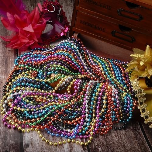 120 PCS Mardi Gras Beads, Party Beads Necklaces for Mardi Gras, Christmas, St. Patrick's Day, Metallic Colorful Necklaces Accessories in 12 Colors