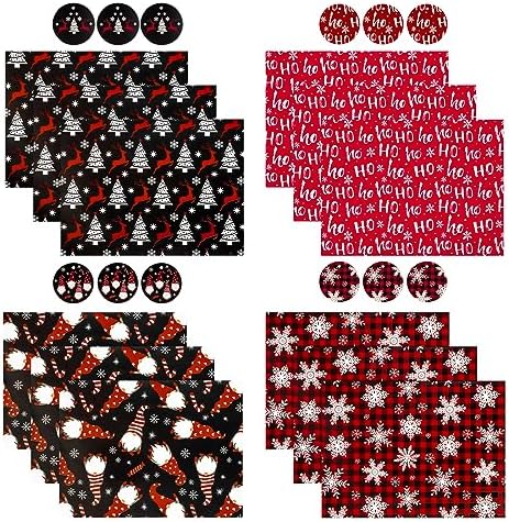 WRAPAHOLIC Christmas Wrapping Paper Sheet - 12 Sheets Red and Black Chrismas Gnome Design Folded Flat with 12 Gift Tags for Holiday, Party Celebration - 19.7 Inch X 27.5 Inch Per Sheet
