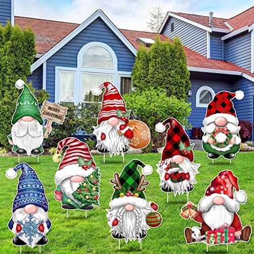 TREWAVE Christmas Gnome Yard Signs 8 PCS, Props Stakes, Outdoor Lawn Decorations, Winter Home Pathway Walkway Decor