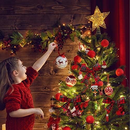 2 Rolls 20 Yards Christmas Plaid Burlap Ribbon Wired Edge Gingham Wrapping Ribbon Red and Green Plaid Ribbon for Xmas Tree Decoration DIY Floral Bows Craft Making, 1.5 Inch