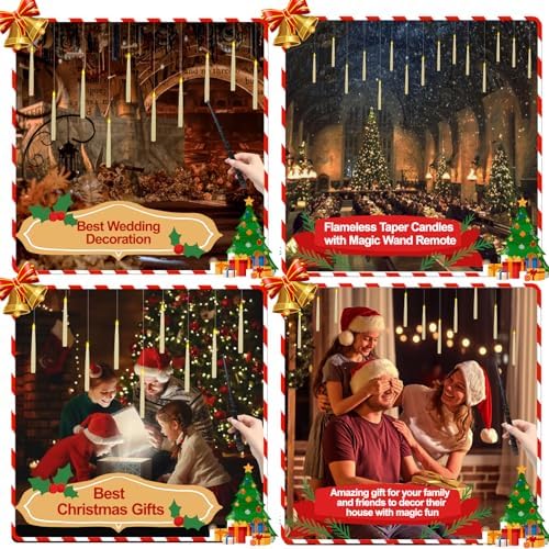 20 Pack Halloween Decorations Floating Candles with Wand,Magic Flameless Candles Flickering Warm Light LED Taper Candles Hanging for Harry Potter Christmas Witch Wizard Wedding Birthday Party Décor