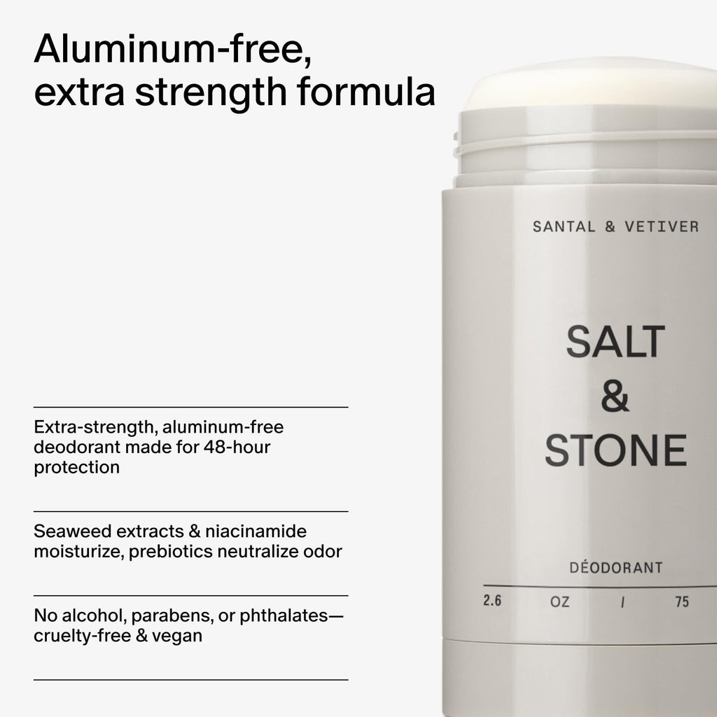 Salt & Stone Aluminum Free Deodorant | Extra Strength 48 Hour Protection for Women & Men | Made with Seaweed Extracts, Niacinamide & Prebiotics | Trio Set