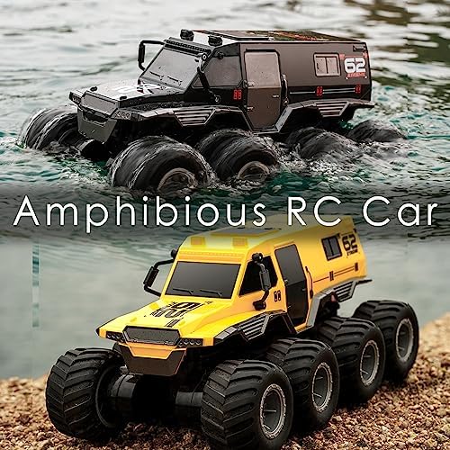 2 Batteries RC Car Toys, 8WD 2.4G 1:12 Big Waterproof Monster Truck Toys, Amphibious Remote Control Car for Boys 4-12, Gift Birthday Christmas for 7 8 9 10 11 12 Year Old Boys/Girls -Black