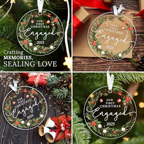 HEXMOZ Engagement Gifts for Couples - Engagement Gift for Women, Fiance, Her, Bride to Be, Newly Engaged Couples - First Christmas Engaged Acrylic Ornament 2025 - Party Decorations