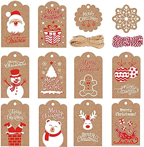 120PCS Brown Kraft Paper Gift Tags - DIY Christmas Hanging Name Tags with Twine String - Wedding & Crafts