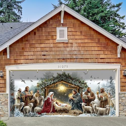 Wesiti Christmas Garage Door Decorations Merry Christmas Cover Banner Garage Door Murals Large Xmas Backdrop Decoration for Xmas Eve Holiday Party Wall(16 x 7 ft,Stylish Style)