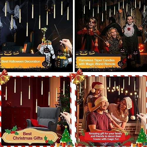 20 Pack Halloween Decorations Floating Candles with Wand,Magic Flameless Candles Flickering Warm Light LED Taper Candles Hanging for Harry Potter Christmas Witch Wizard Wedding Birthday Party Décor