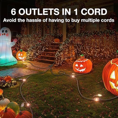 addlon 50FT Christmas Outdoor Extension Cord with Multiple Outlets, 1 to 3 Splitter with 6 Outlets, 16/3 SJTW Weatherproof Power Cable for for Outdoor Lights and Holiday Decorations, ETL Listed, Green
