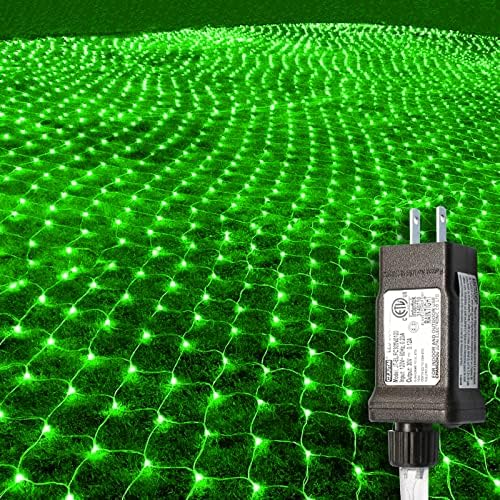 Green Halloween Christmas Net Lights Outdoor Decorations,9.9ft x 6.6ft 264 LED Indoor Twinkle Mesh Bush String Lights,IP44 Waterproof 8 Modes Fairy Netting,Low Voltage Plug-in for Garden,Patio