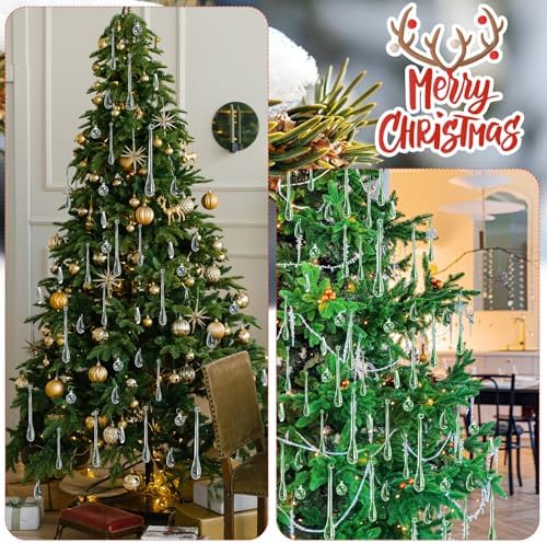 200 Pcs Christmas Tree Ornaments Clear Acrylic Hanging Teardrop Ornaments 5 Styles Christmas Crystal Chandelier Pendant Crystals for Centerpieces Chandelier Wedding Decor (Clear)