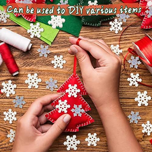 100Pcs Mini Snowflake Ornament Christmas Decorations- Glitter Resin White and Silver Snowflakes Christmas Craft Embellishment for DIY Craft Xmas Tree Winter Party Table Decor (3 Sizes)