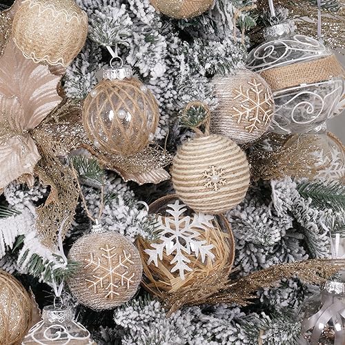 XmasExp Farmhouse Christmas Ball Ornaments Set-Rustic Shatterproof Christmas Tree Decorations 12Counts,70mm/2.76", Farmhouse