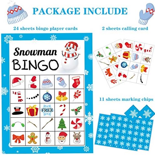 Christmas Games for Kids, Snowman Xmas Bingo Cards 24 Players for Family Large Group Winter Holiday Game Christmas Crafts for Kids Xmas Activities Party Favors Supplies Toys Gifts