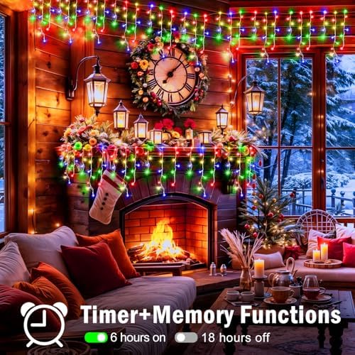 XURISEN 66ft Christmas Lights Decorations Outdoor, 640 LED 8 Modes Curtain Fairy Lights with 120 Drops,Plug in Waterproof Timer Memory Function for Christmas Holiday Wedding Party Decor(Multicolor)