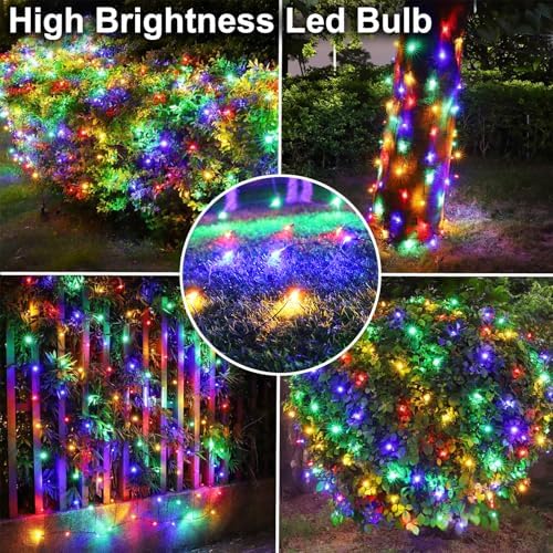 YAOZHOU Solar Christmas Net Lights Multicolor, Outdoor Waterproof 264Led 9.9Ft*6.6Ft Mesh Lights 8 Modes with Timer, Solar Powered Christmas Decorations for Lawn, Bushes, Trees