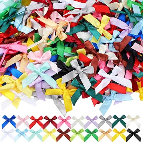 Ysleen 300 Pcs Mini Ribbon Craft Bows, Small Multicolor DIY Craft Tiny Satin Bows for Presents Gift Wrapping Hair Clip Flower Bouquet Christmas Wedding Birthday Sewing Scrapbooking(Bright Colors)