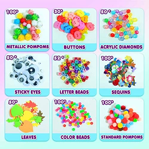 YITOHOP Arts Craft Supplies for Kids, 1000+ PCS Toddler DIY Craft Art Supply Set Include Pipe Cleaners, Pom Poms, Storage Box, 2025 Christmas Holiday Gift for 4-12 Years Old Boys and Girls