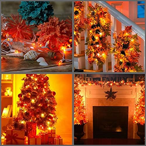 YULETIME 200 Orange Christmas Lights, Pack of 2 Sets 33 Feet 100 Count UL Certified Incandescent String Lights (Orange - White Wire)