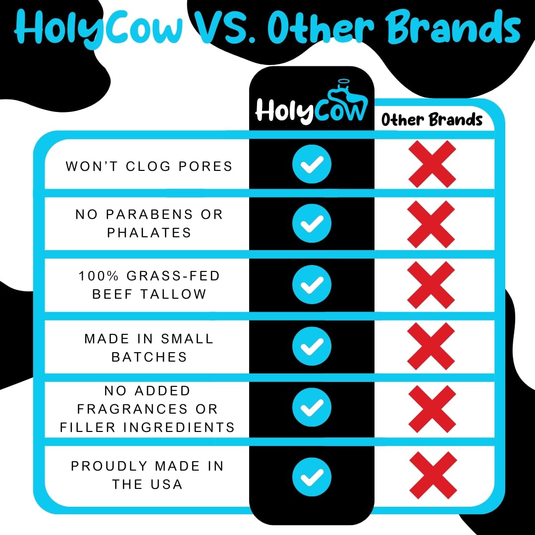 HolyCow 100% Grass Fed Beef Tallow For Skin - Whipped Tallow Balm with Organic Jojoba Oil (Unscented/Herb-Infused), Grass Fed Beef Tallow Face Moisturizer for Eczema, Baby, Lip Balm