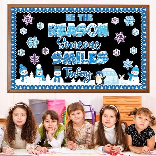 Winter Bulletin Board Decoration Set Snowman Classroom Decorations Be The Reason Someone Smile Today Bulletin Board Christmas Snowflake Penguin Cutouts for Home School Chalkboard Door Wall Decor