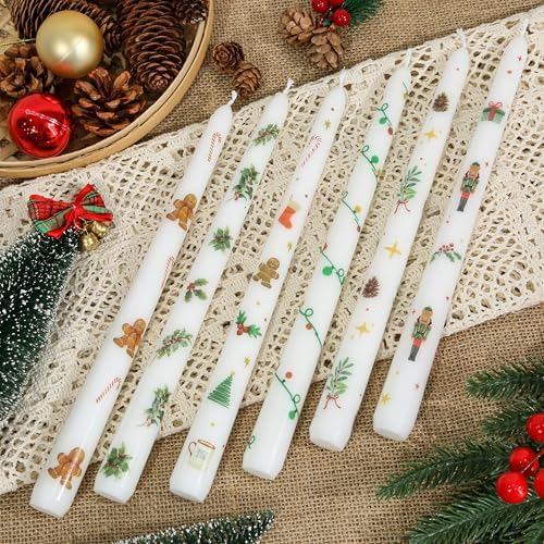 2 Pack Christmas Taper Candles, 10 Inch Unscented Candlesticks with Holly Pattern for Holiday Table Centerpiece, Fireplace Mantel, Advent Wreaths, Winter Weddings, Seasonal Home Decor