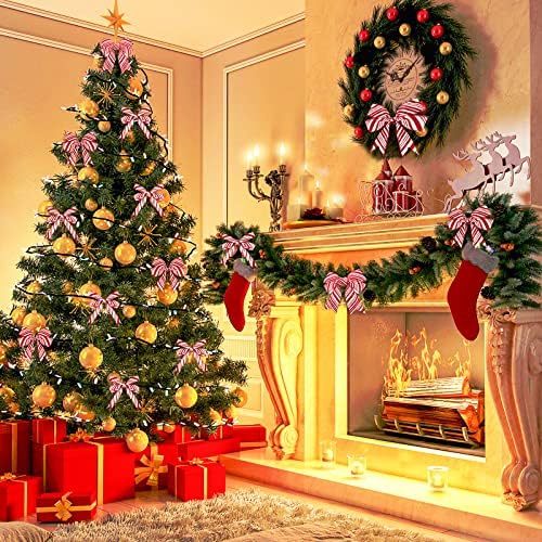 Ysleen 4 Rolls 24 Yards Christmas Candy Cane Wired Ribbons 1.0 Inch 1.5 Inch 2.0 Inch 2.5 Inch Glitter Red and White Striped Ribbon for Christmas Tree Home Decorations Gift Wrapping Ribbons