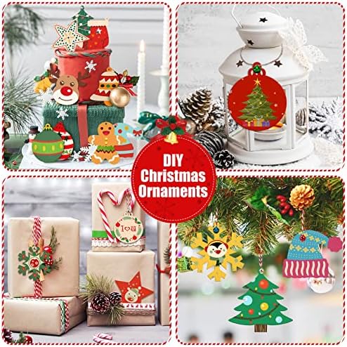 158 Pcs Wooden Christmas Ornaments Unfinished, 50 Pcs Wood Slices in 10 Shape Christmas Crafts with Bells, Twine&Pens DIY Wooden Christmas Ornaments
