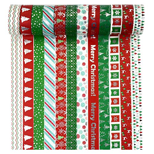 12 Rolls Christmas Washi Tape 0.6" x 16.4ft Silver Foil Merry Christmas Masking Tape Great for DIY Journal, Calendar, Gift Wrapping