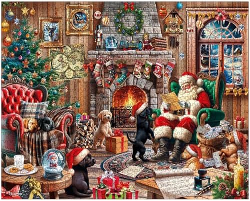 White Mountain Christmas Puppies Puzzle 1000 Piece Winter Holiday Jigsaw Puzzles for Adults Families and Grandparents
