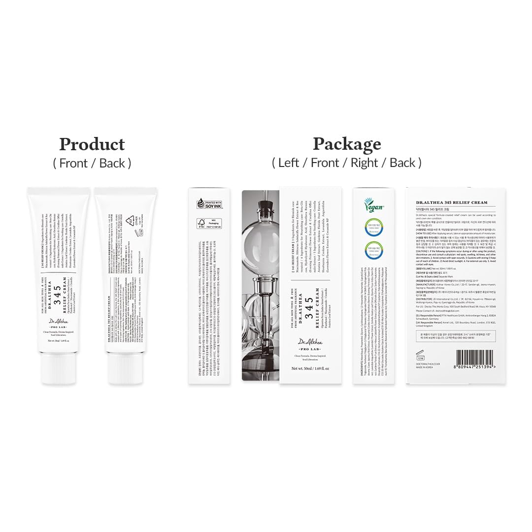 Dr.Althea 345 Relief Cream, Daily Face Moisturizer, Blemish Relief Care, Soothing Recovery & Moisture, Korean Vegan Skin Care for All Skin Types, 1.69 Fl Oz (Pack of 2)