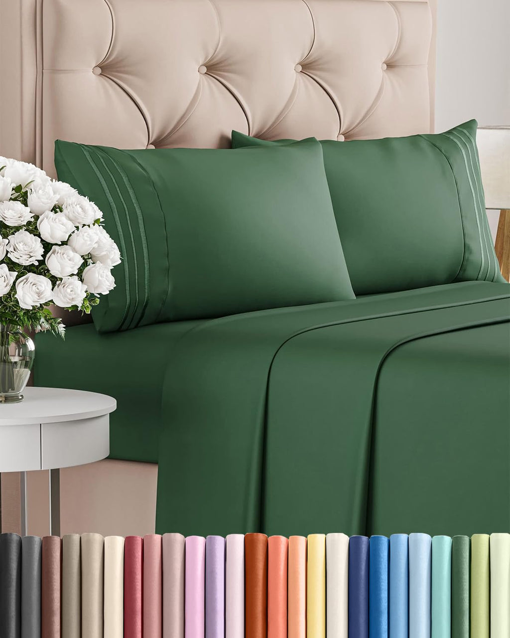 Queen Size 4 Piece Sheet Set - Comfy Breathable & Cooling Sheets - Hotel Luxury Bed Sheets for Women & Men - Deep Pockets, Easy-Fit, Soft & Wrinkle Free Sheets - Emerald Green Oeko-Tex Bed Sheet Set