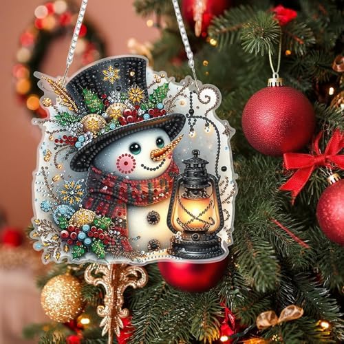 WUDWL Decor for Home Diamonds Art kit Hanging Decorations, Christmas Snowman Suncatchers Diamonds Painting Kit for Adult Gift DIY 5D Diamonds Dots, Special Crystal Diamond 8x8 inch