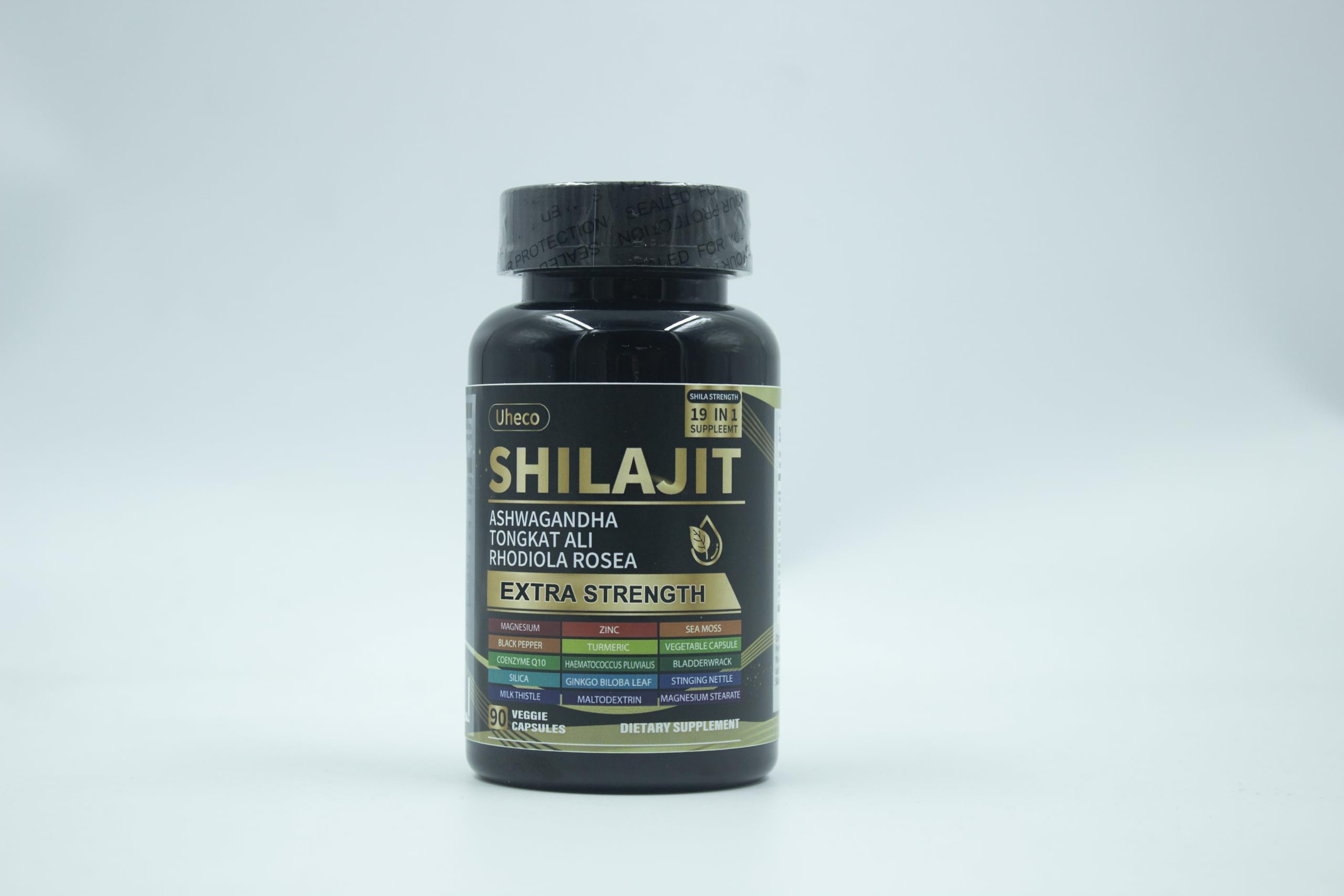 Uheco Shilajit Capsules, 19-in-1 Supplement with Sea Moss, Ashwagandha, Tongkat Ali & Fulvic Acid, Natural Mineral Wellness Supplement, Gluten Free, Non-GMO, 90 Capsules
