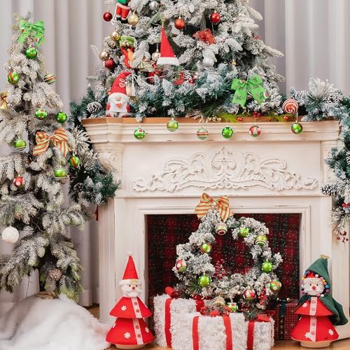 14 Pcs Christmas Ball Ornaments Set, 12 Red and Green Glittering Elf Balls with 2 Bows, 2.4 Inch Shiny Hanging Bulbs for Christmas Tree Decorations, Holiday Party, Table Centerpiece and Home Decor