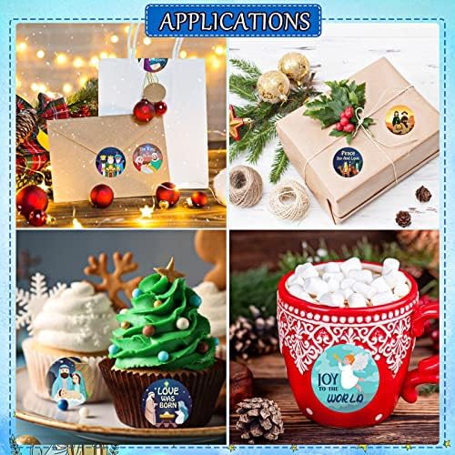 800 Pcs Christmas Religious Stickers Christmas Nativity Stickers Jesus Sticker Christian Christmas Faith Roll Sticker Labels for Xmas Cards Envelopes Candy Favor Craft,16 Designs (Cartoon Style)