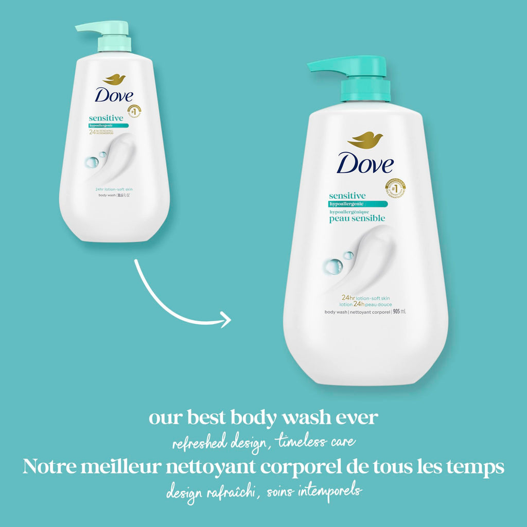 Dove, Body Wash for Softer and Smoother Effectively Washes Away Bacteria While Nourishing Your, Sensitive Skin, 34 Fl Oz (Pack of 3)