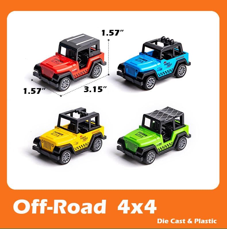 1 Set of 4pcs Mini Pull Back Off-Road Toy Cars Vehicles, Jeep-Like, Birthday Gifts, Party Favors,Christmas Stuffers for Toddlers Kids Boys Girls