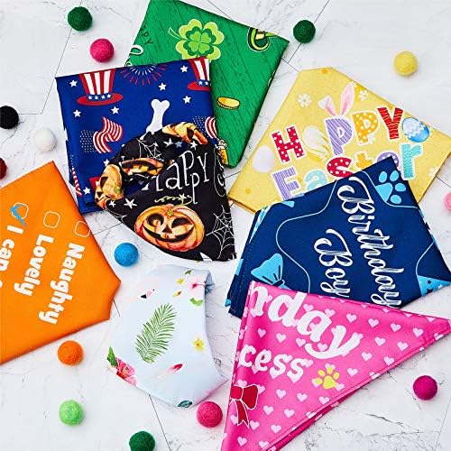 12 Pieces Holiday Dog Bandanas Halloween Dog Scarf Birthday Daily Thanksgiving Christmas Festival Costume Supply Pets Scarf Bandana for Cats Pets Costume(Small)