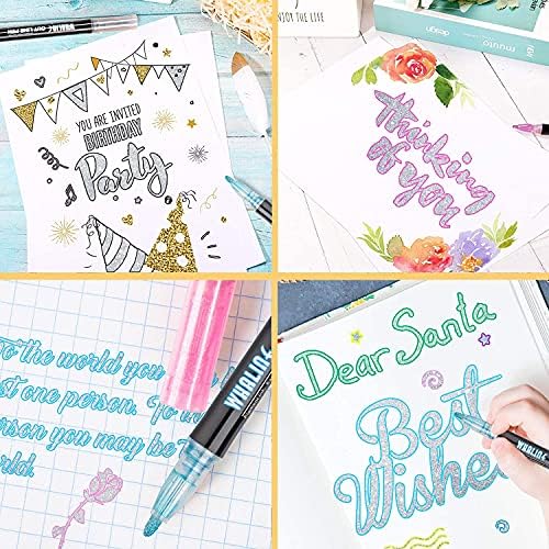 Whaline Outline Shimmer Markers 12 Colors Double Line Outline Pens Stocking Stuffers for Teen Girl Gifts Trendy Stuff Glitter Metallic Gel Pens for Birthday Christmas Card Journaling Drawing Crafting