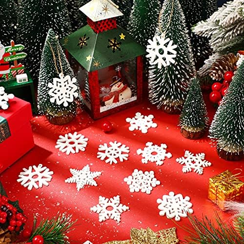 100 Pcs Christmas Unfinished Wooden Snowflake Ornaments Snowflake Hanging Cutouts Blank Wood Slices with Cord Craft Embellishments for Xmas Tree Decorations (White,2 Inches)