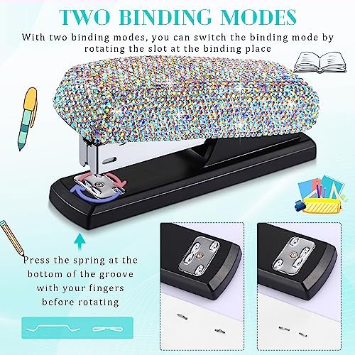Yexiya Bling Crystal Stapler Gift Sparkly Diamond Stapler for Desk Handmade Clay Rhinestone Machine Pretty Office Stationery Kit Stylish Accessory for Women Lady Christmas(AB Color)