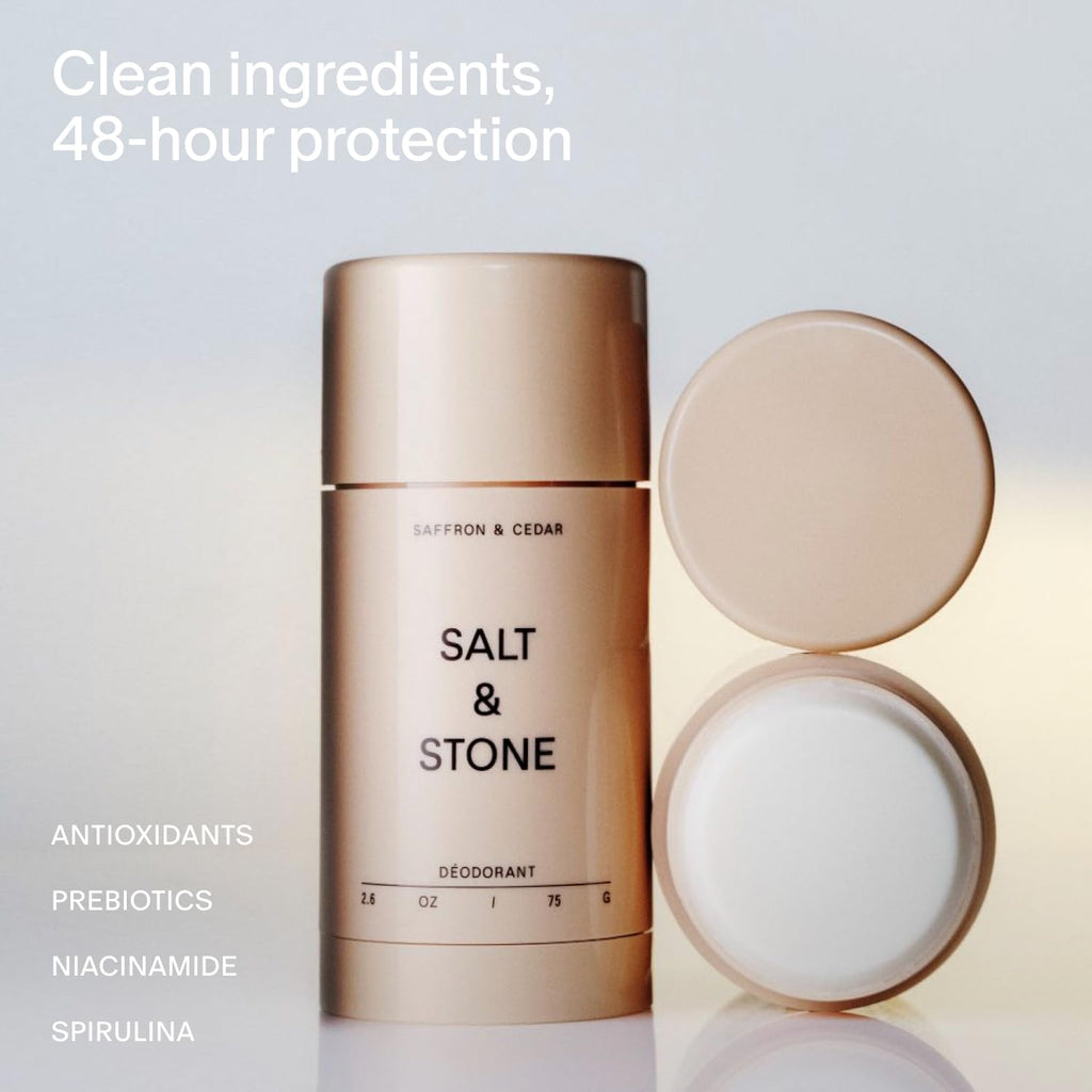 Salt & Stone Aluminum Free Deodorant | Extra Strength 48 Hour Protection for Women & Men | Made with Seaweed Extracts, Niacinamide & Prebiotics | Saffron & Cedar
