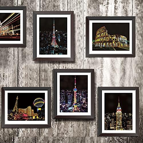 12 Sheets Scratch Painting Rainbow Paper, Sketch Pads DIY Art Craft City Series Night View Scratchboard Craft Art Kits with 6 Tools for Adults Kids Halloween Christmas(7.8 X 5.5 Inches(Style A))