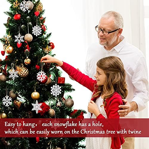 100 Pcs Christmas Unfinished Wooden Snowflake Ornaments Snowflake Hanging Cutouts Blank Wood Slices with Cord Craft Embellishments for Xmas Tree Decorations (White,2 Inches)