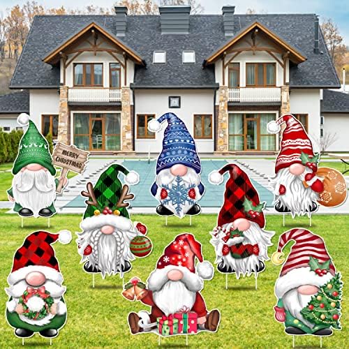 TREWAVE Christmas Gnome Yard Signs 8 PCS, Props Stakes, Outdoor Lawn Decorations, Winter Home Pathway Walkway Decor