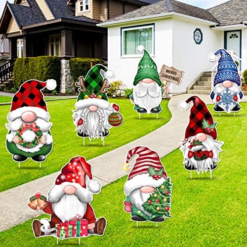 TREWAVE Christmas Gnome Yard Signs 8 PCS, Props Stakes, Outdoor Lawn Decorations, Winter Home Pathway Walkway Decor