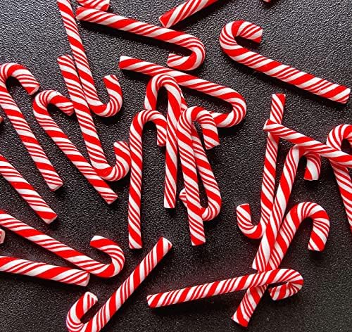 100Pcs Clay Candy Canes Red White Candy Canes Christmas Candy Cane Faux Candy Cane Christmas Stick Mini Polymer Soft Clay DIY Decoration for Nail Art Kit DIY Cake Food（3CM-Red +White）